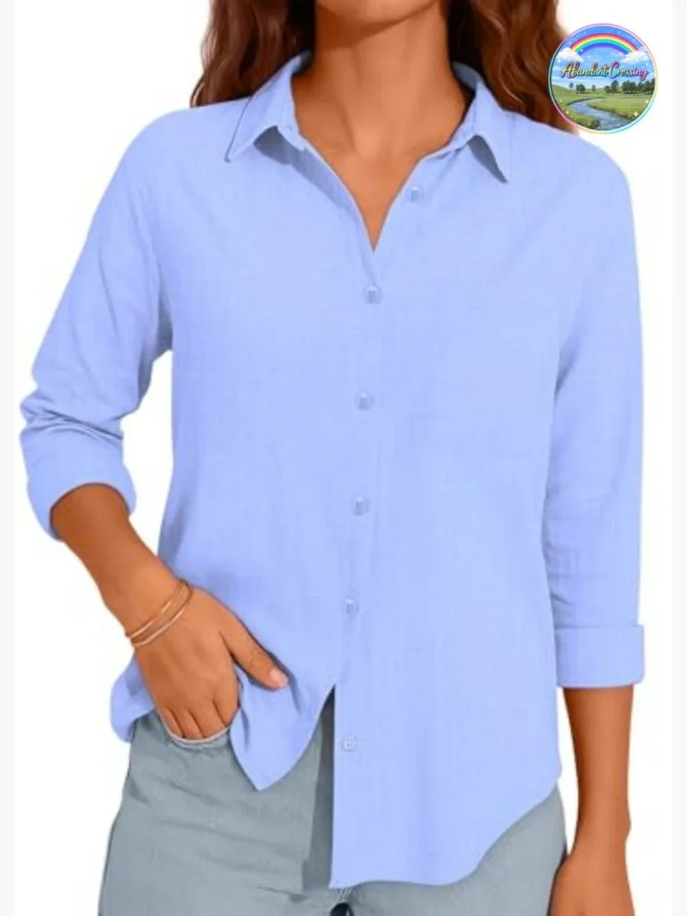 Womens Button Down Shirt Long Sleeve Cotton Gauze Tops Loose Fit Blouse with - Picture 2 of 7